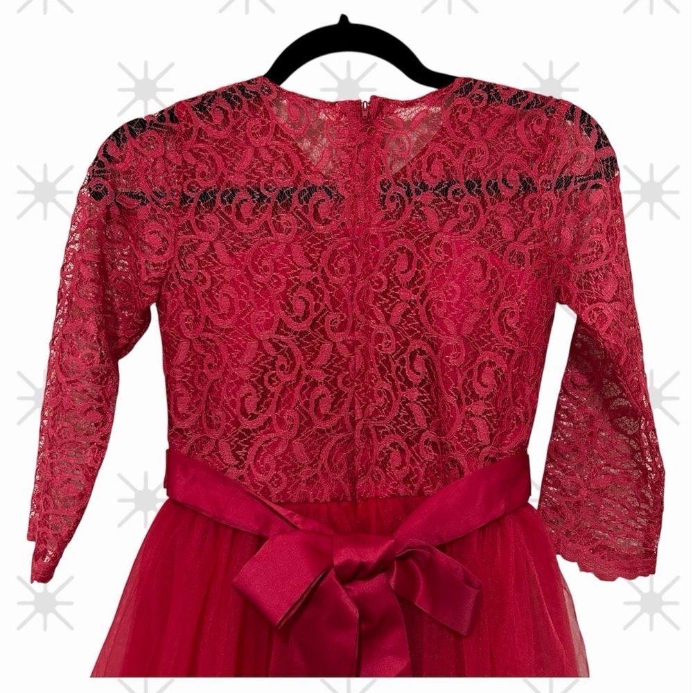 Fuschia girls dress 3/4 sleeves,‎ lace, tulle skirt - Picture 4 of 5